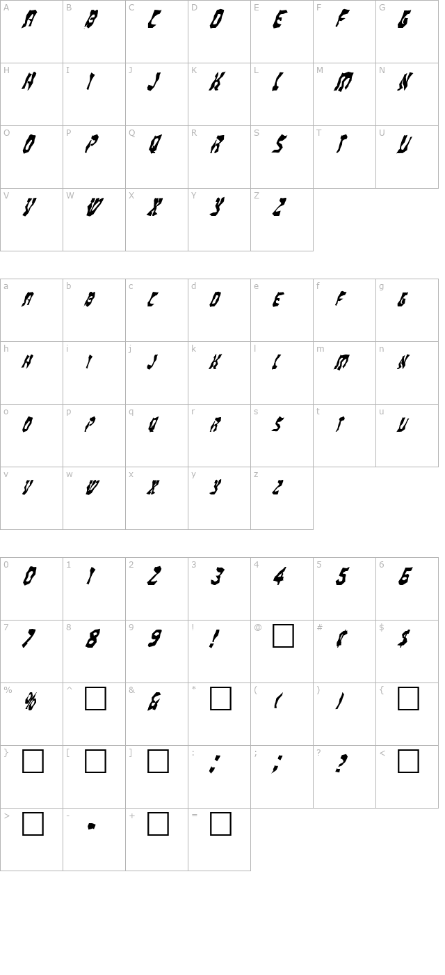 fz-wacky-20-italic character map