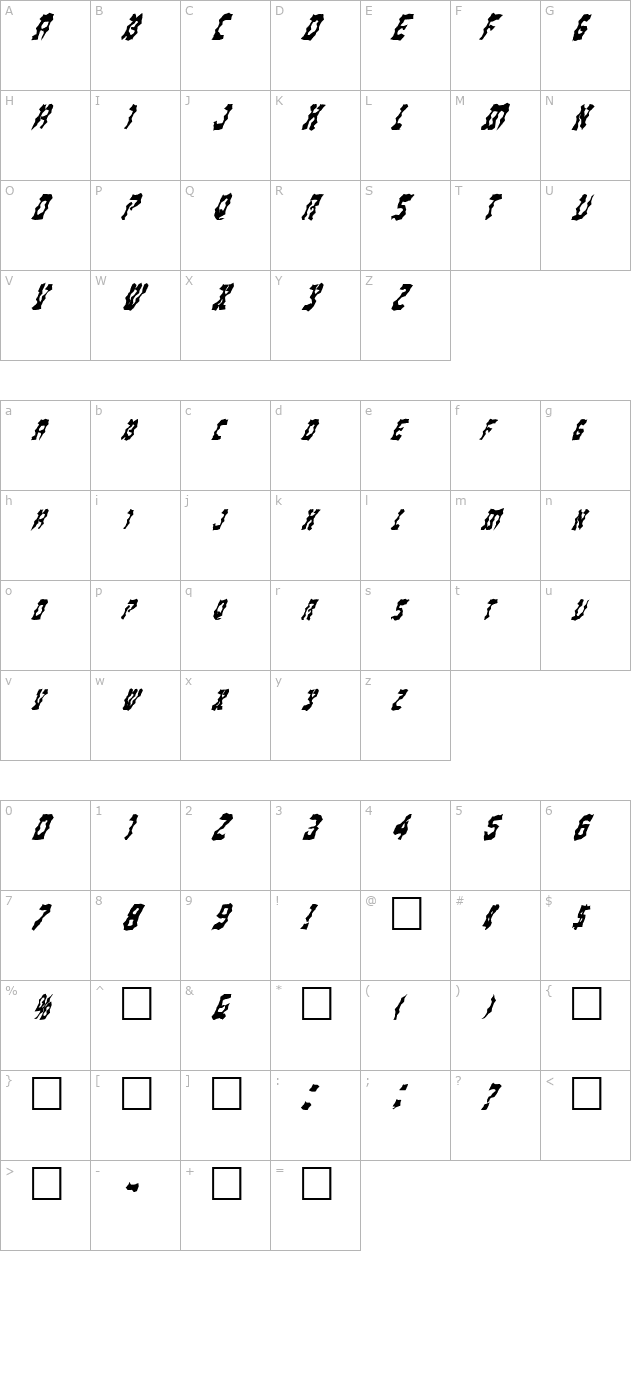 fz-wacky-21-italic character map