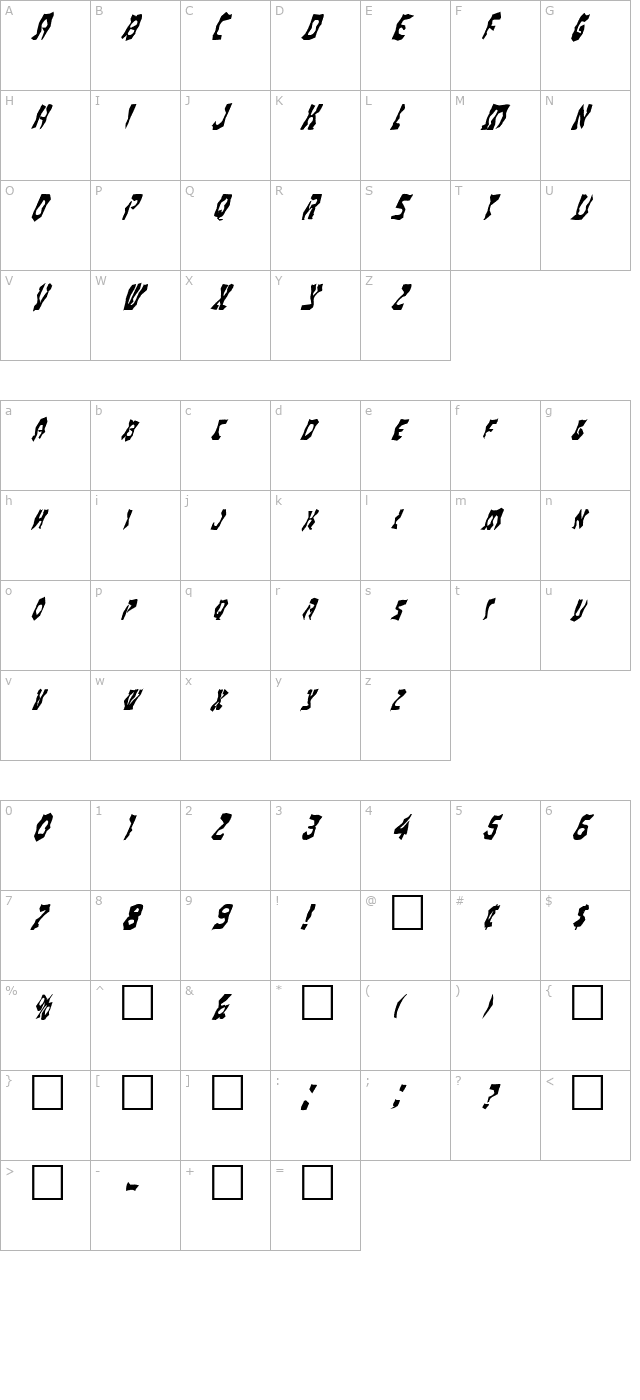 fz-wacky-22-italic character map