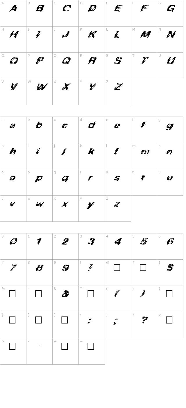 fz-warped-10-italic character map