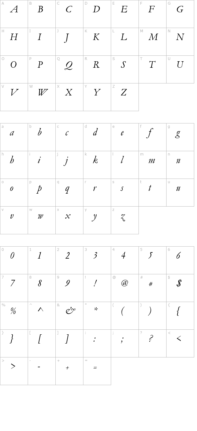 garamond-becker-no5-italic character map