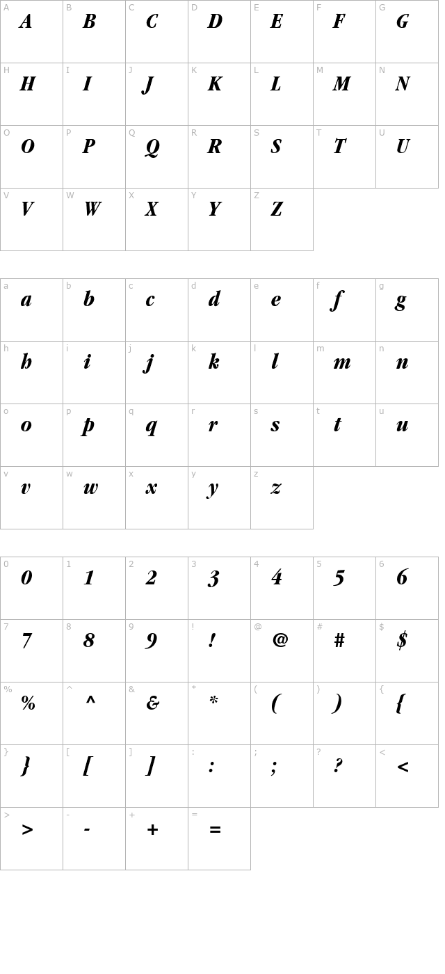 Garamond Black Condensed SSi Bold Condensed Italic character map
