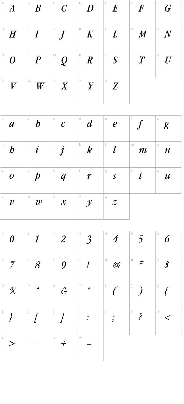 garamond-condensed-italic character map
