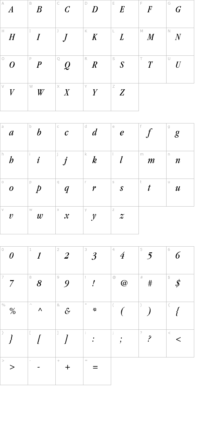 garamond-condensed-ssi-book-condensed-italic character map
