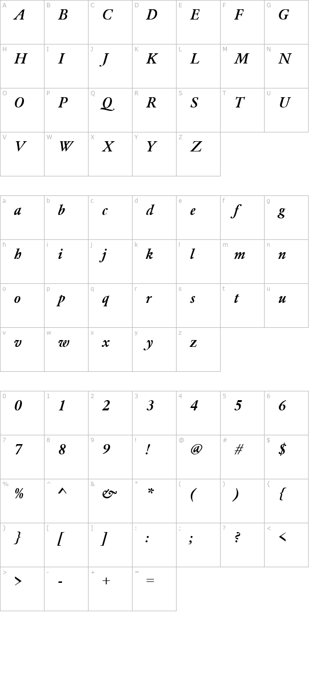garamond-medium-italic character map