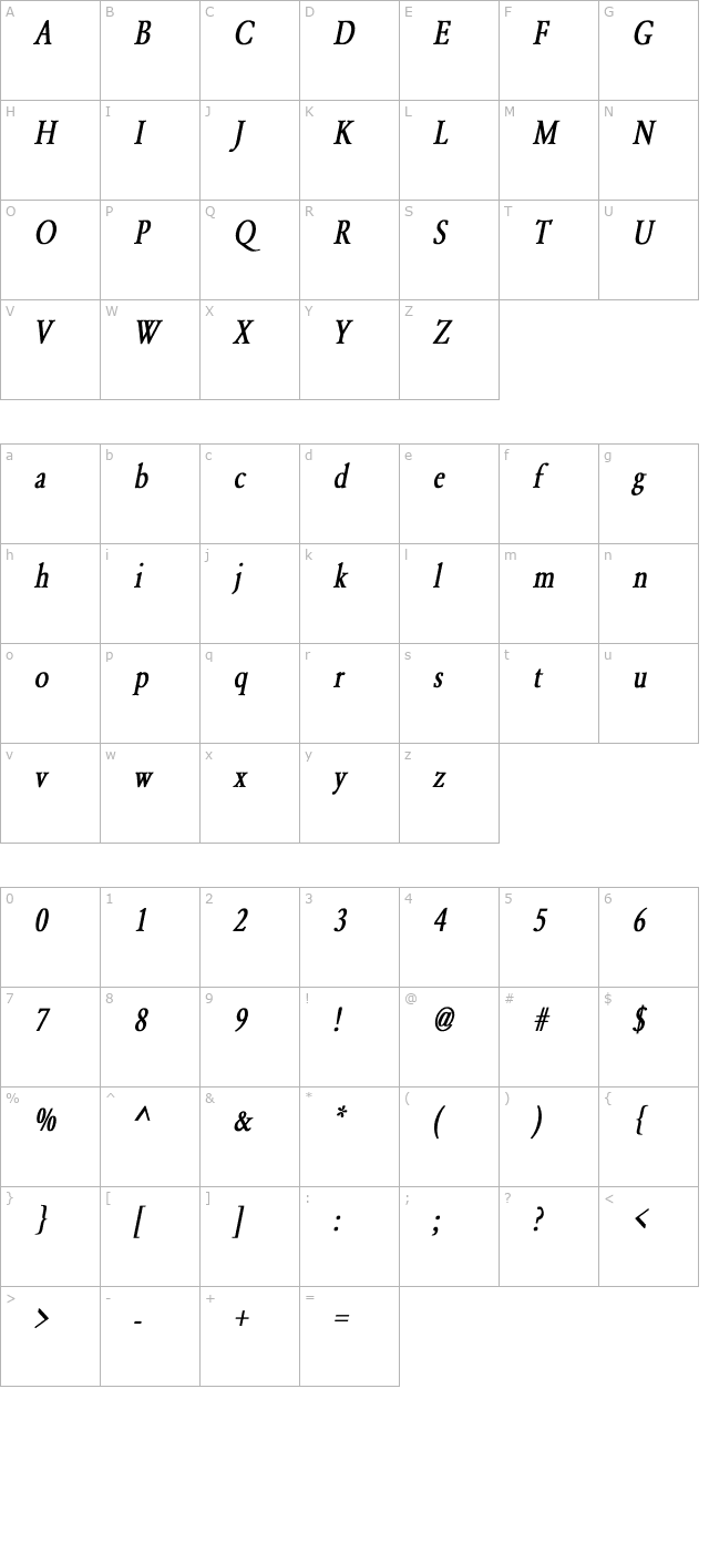 garamond-normal-condensed-bold-italic character map