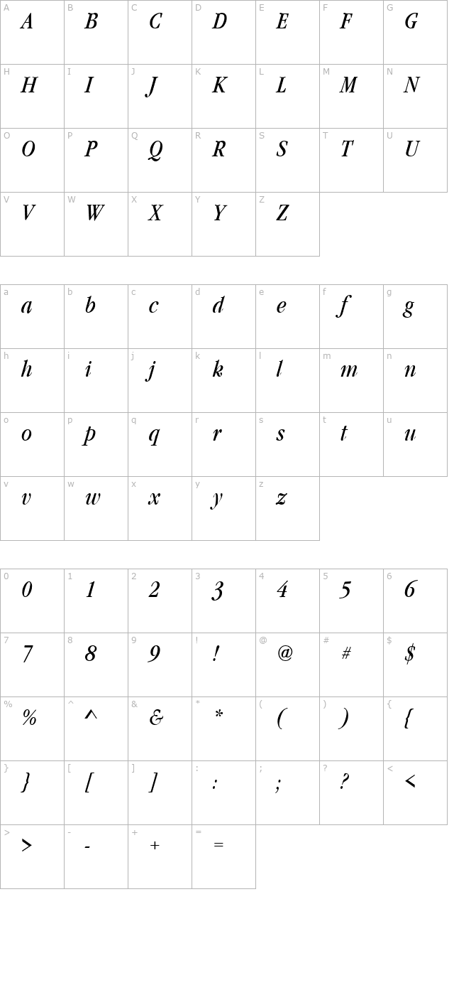 GaramondNovaCond Italic character map