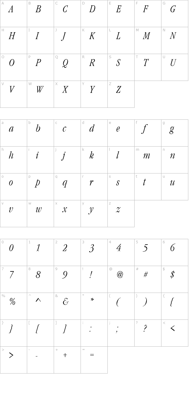GaramondNovaCondL Italic character map