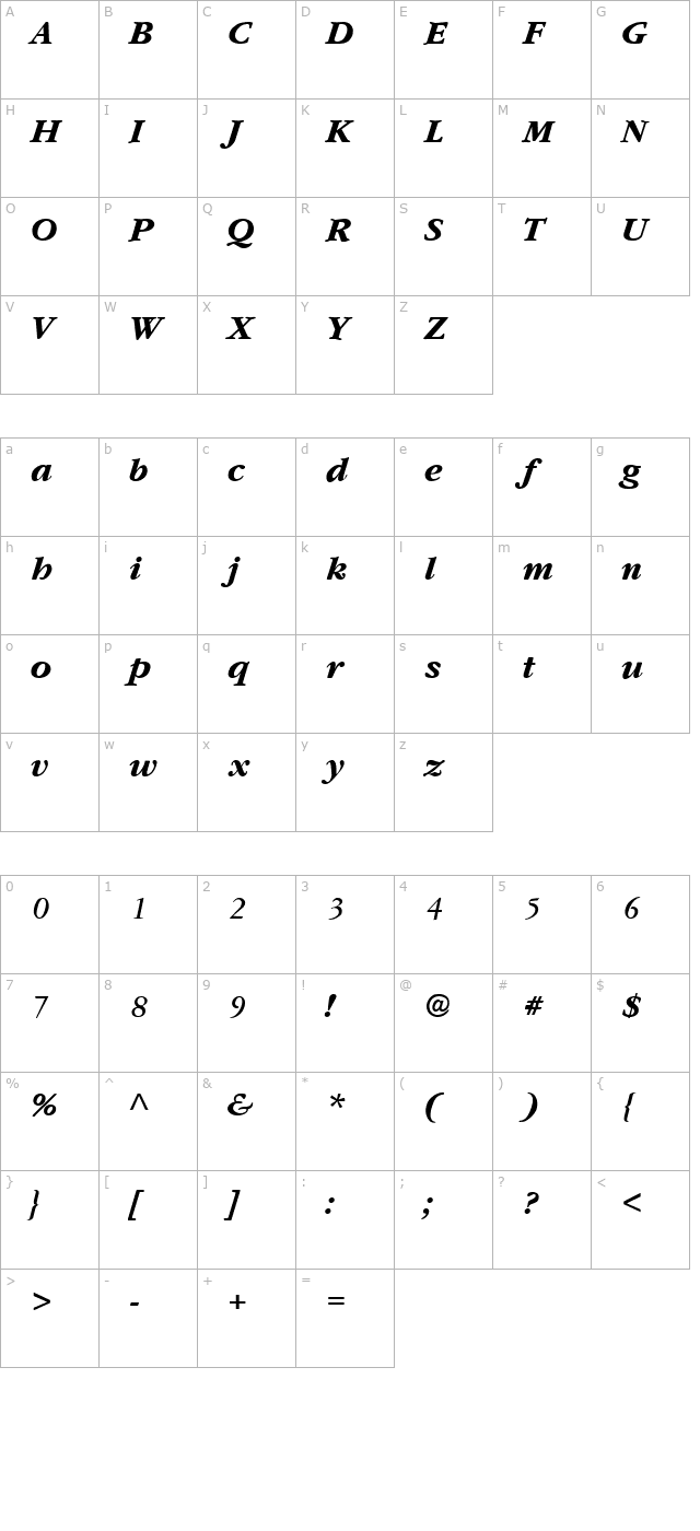 Garnet Bold Italic character map