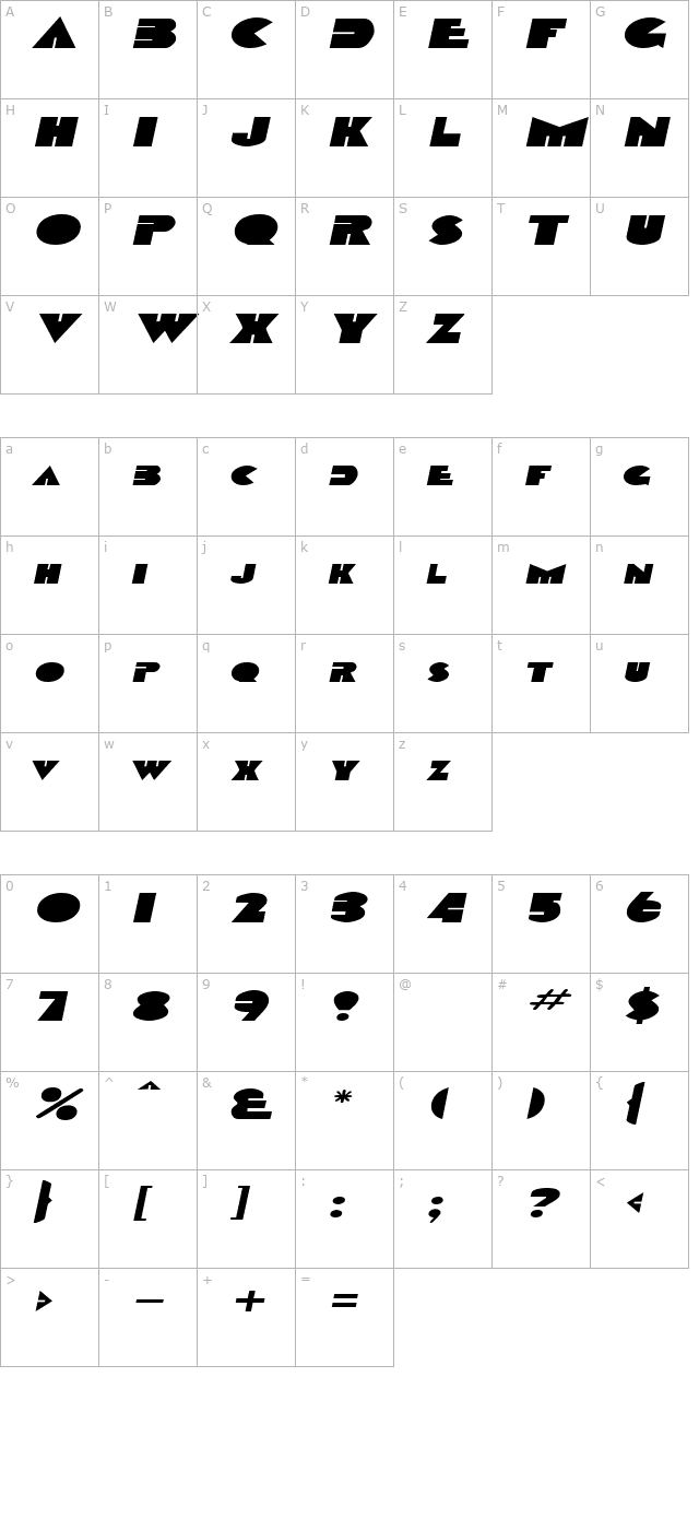 GarretExtended Italic character map