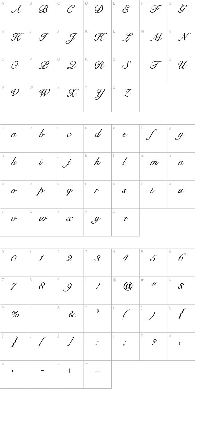 ge-cygnus-script-italic character map