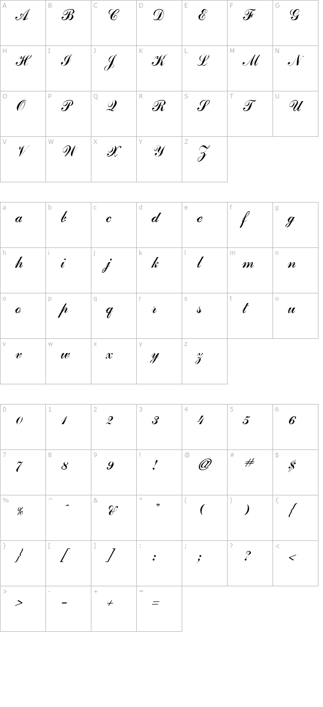 GE Journeyman Script Italic character map
