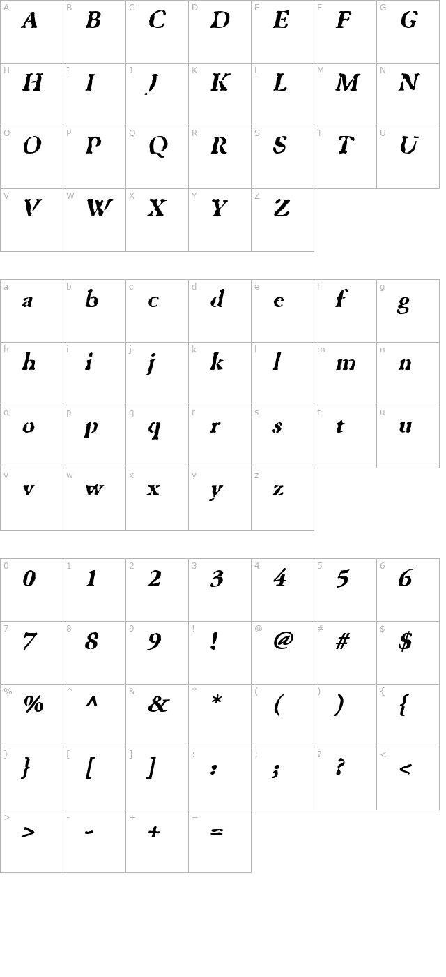 GhostTown BlackItalic character map