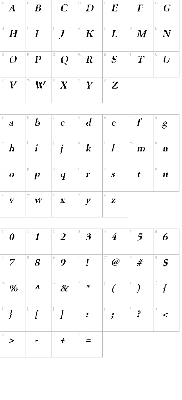 GhostTown Italic character map