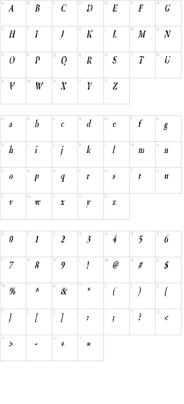 GhostTownCondensed Italic character map