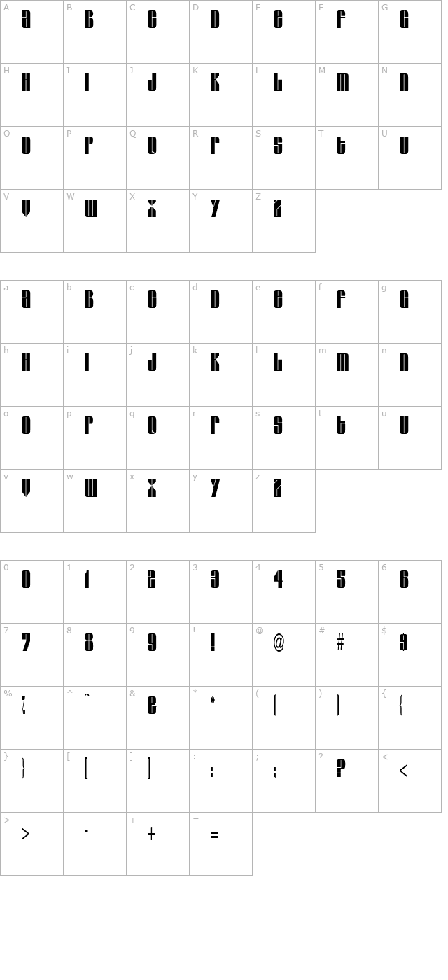 Glaze Extended Condensed Normal character map
