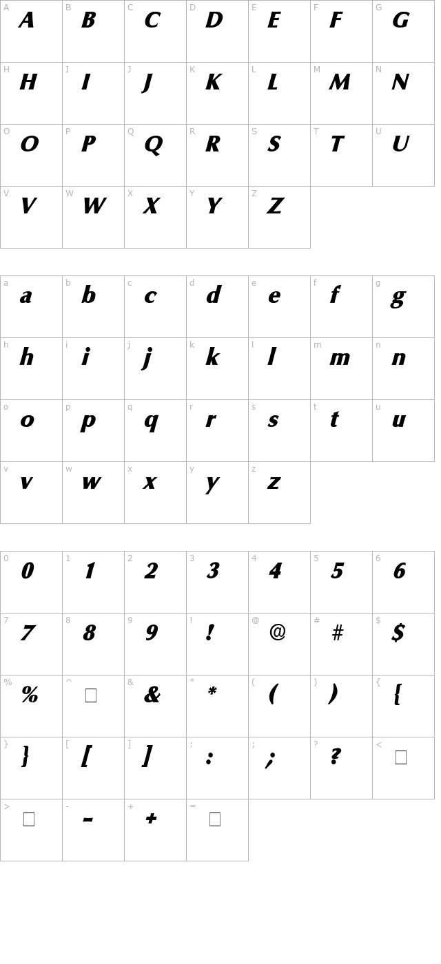 Glyph SSi Italic character map