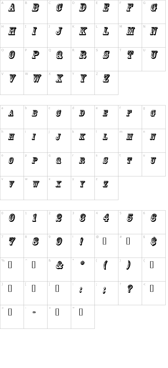 GoldRush Italic character map