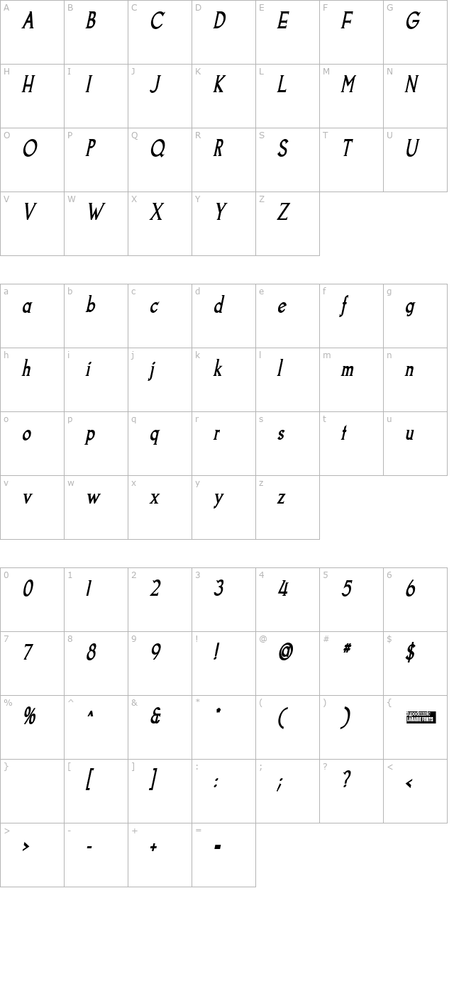 Goodfish Bold Italic character map