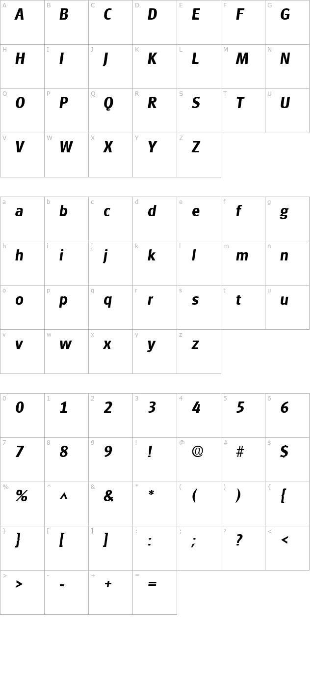 Goudita Sans SF Bold Italic character map