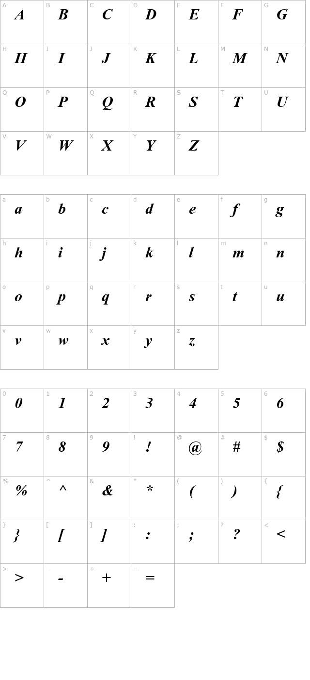 Greco Recut SSi Bold Italic character map