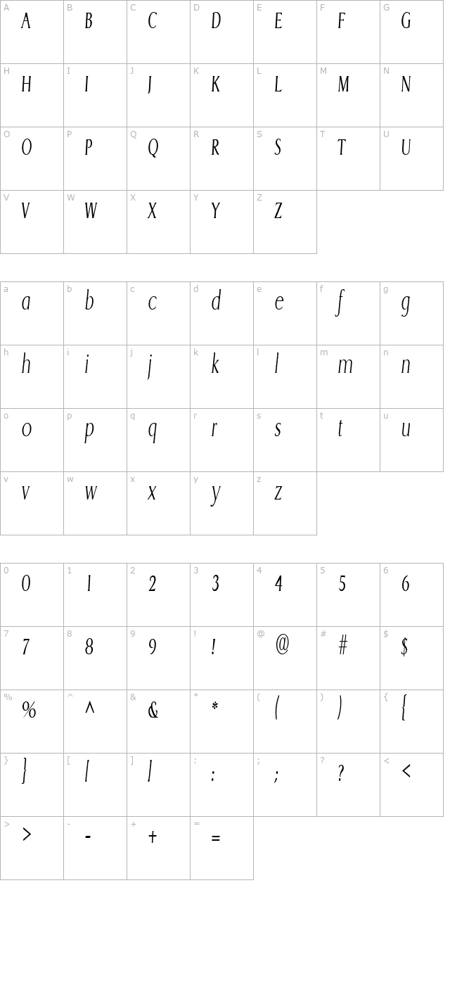 GriffonCondensedLight Italic character map