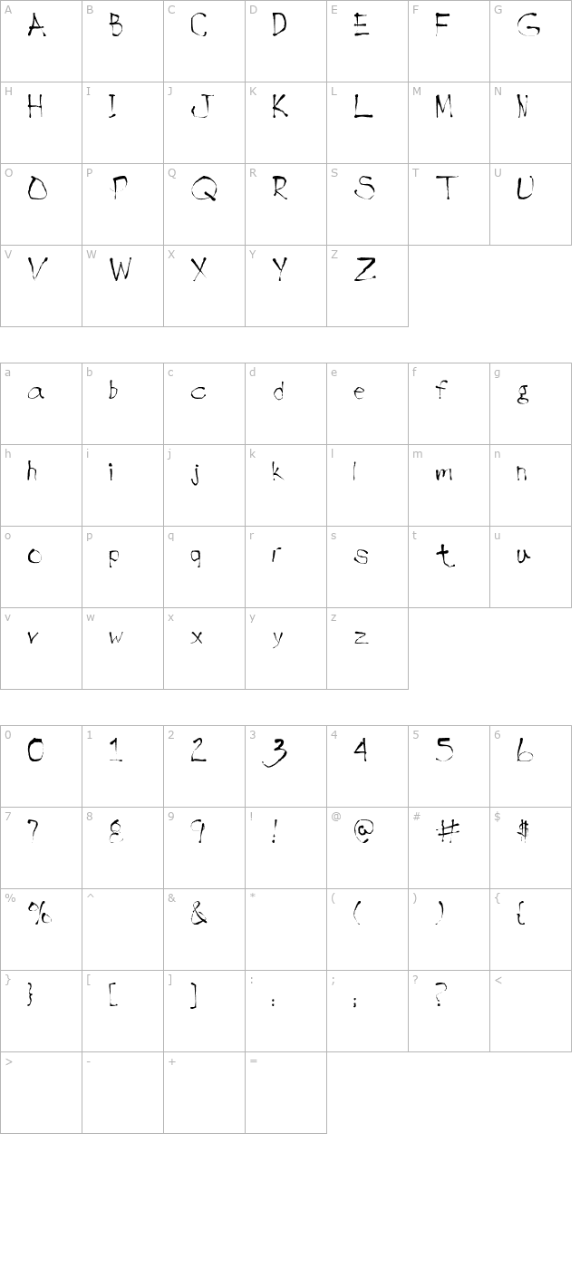 Handwrite-Inkbl character map