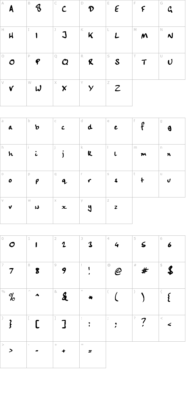 handwriting-plain00 character map