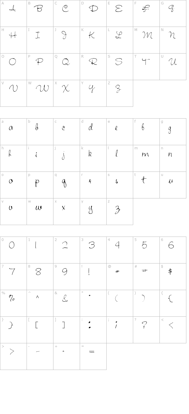handwriting53-regular character map