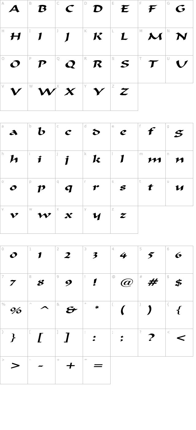 haremextended-italic character map