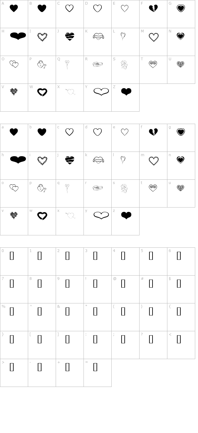 Hearts BV character map