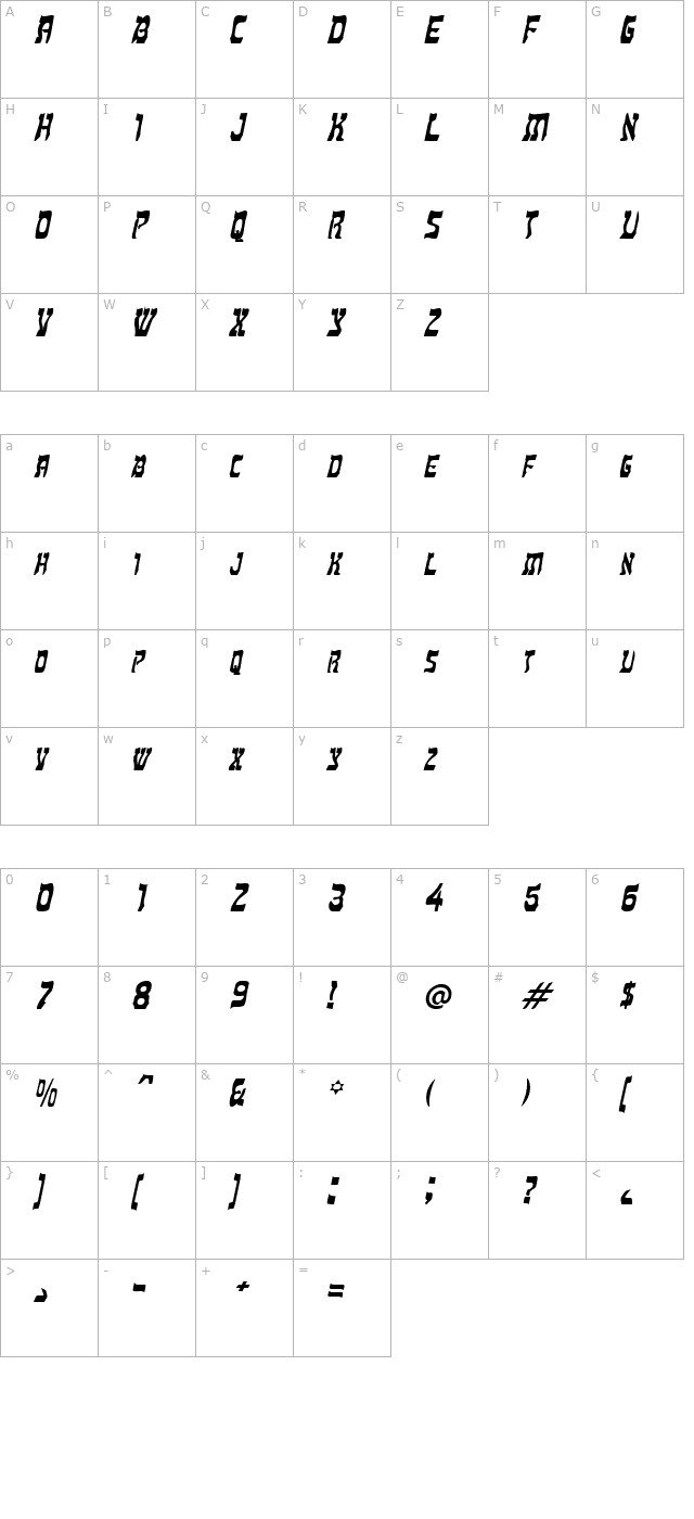 Hebrew BoldItalic character map
