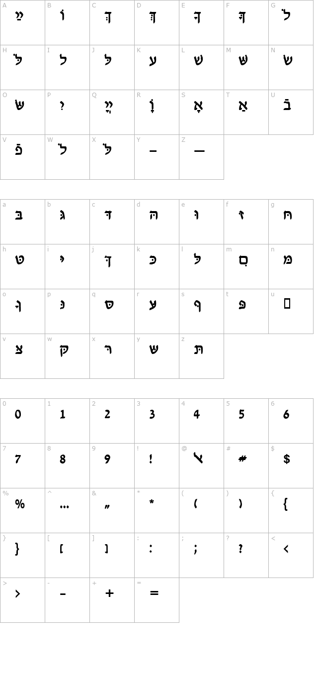 hebrewdavidssk-bold character map