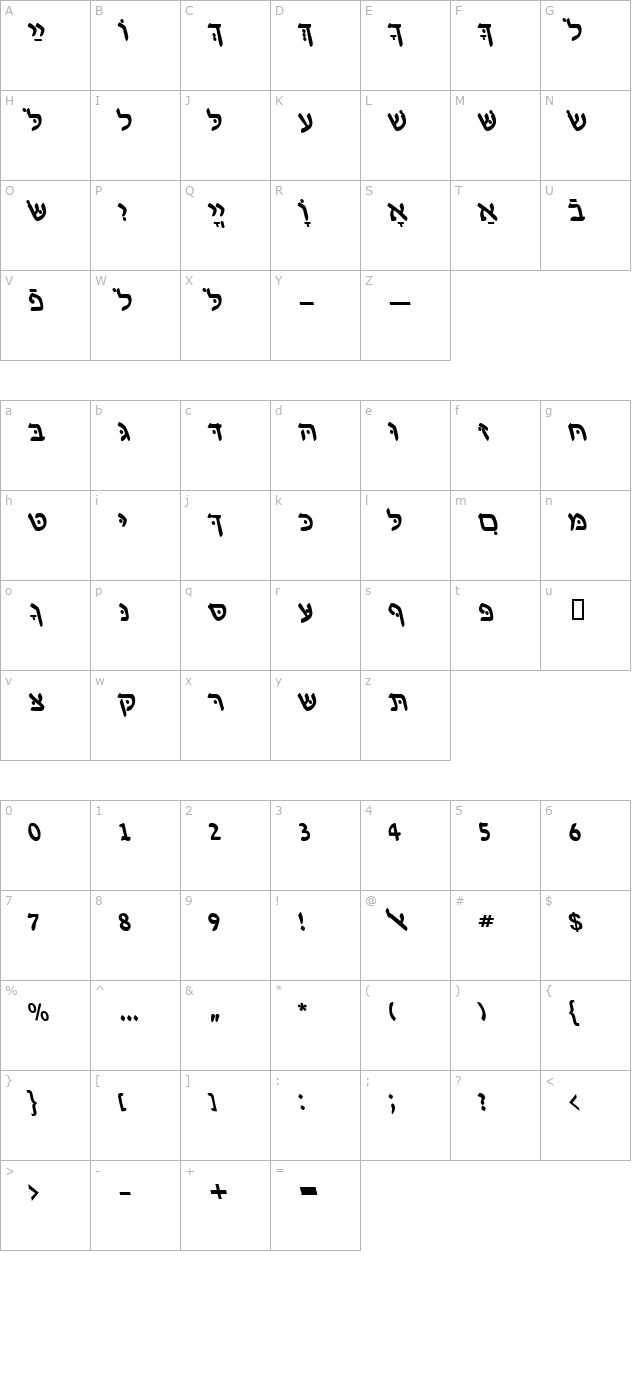 HebrewDavidSSK BoldItalic character map