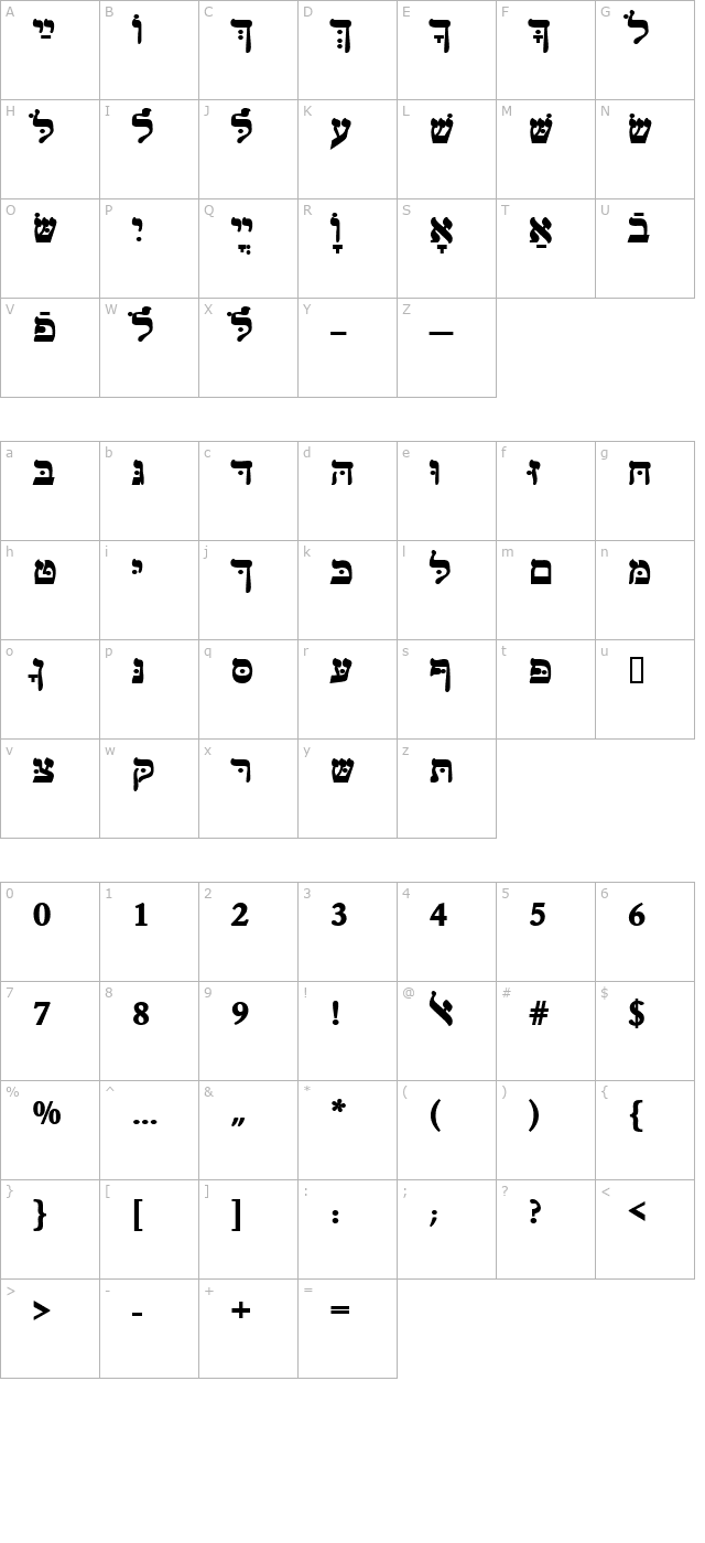 hebrewjoshuassk-bold character map