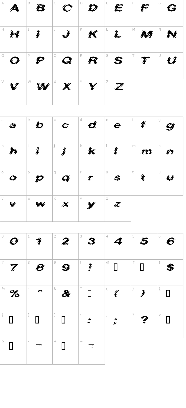 HighVoltageExtended Italic character map