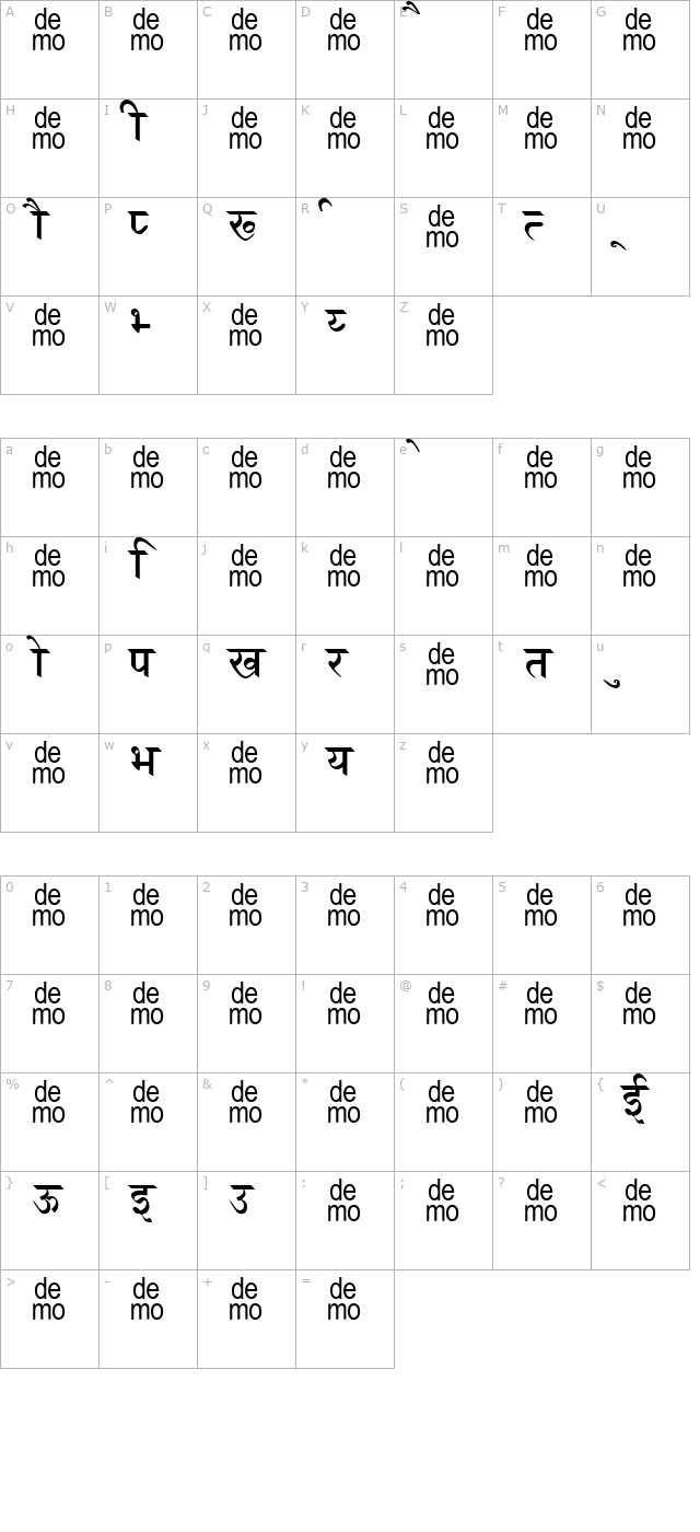 Hindi Saral-DEMO character map