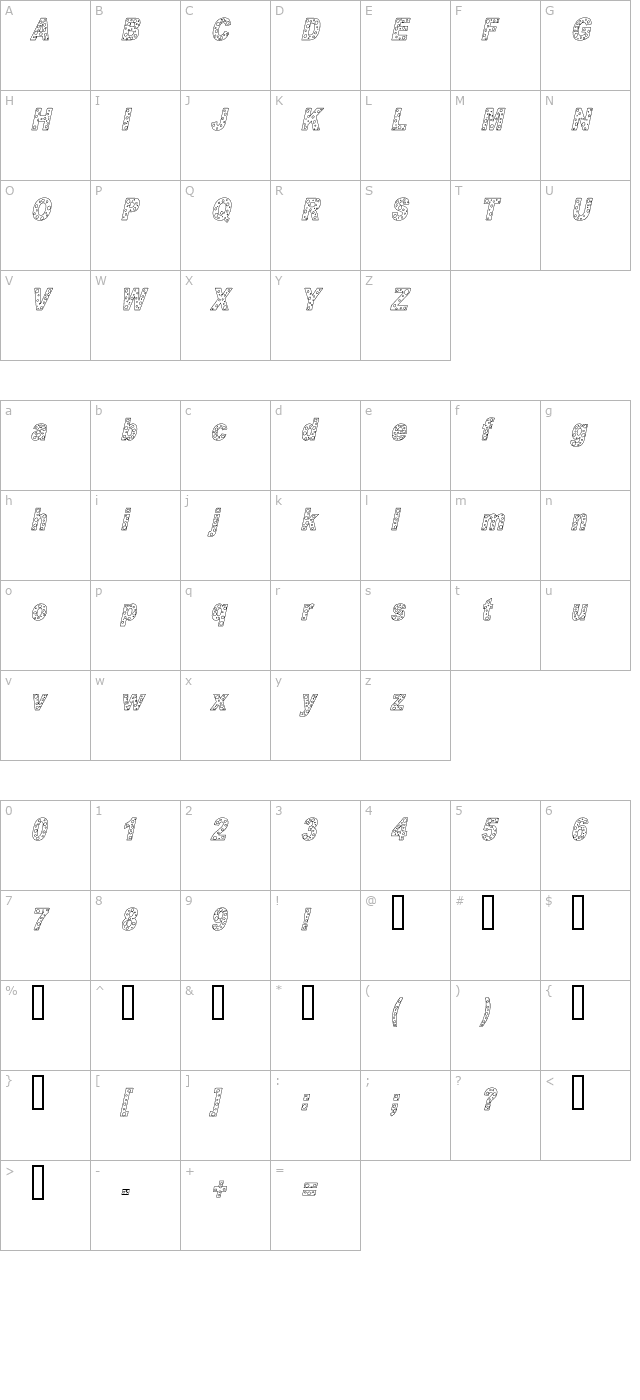 HOLE 3 cursive outline character map