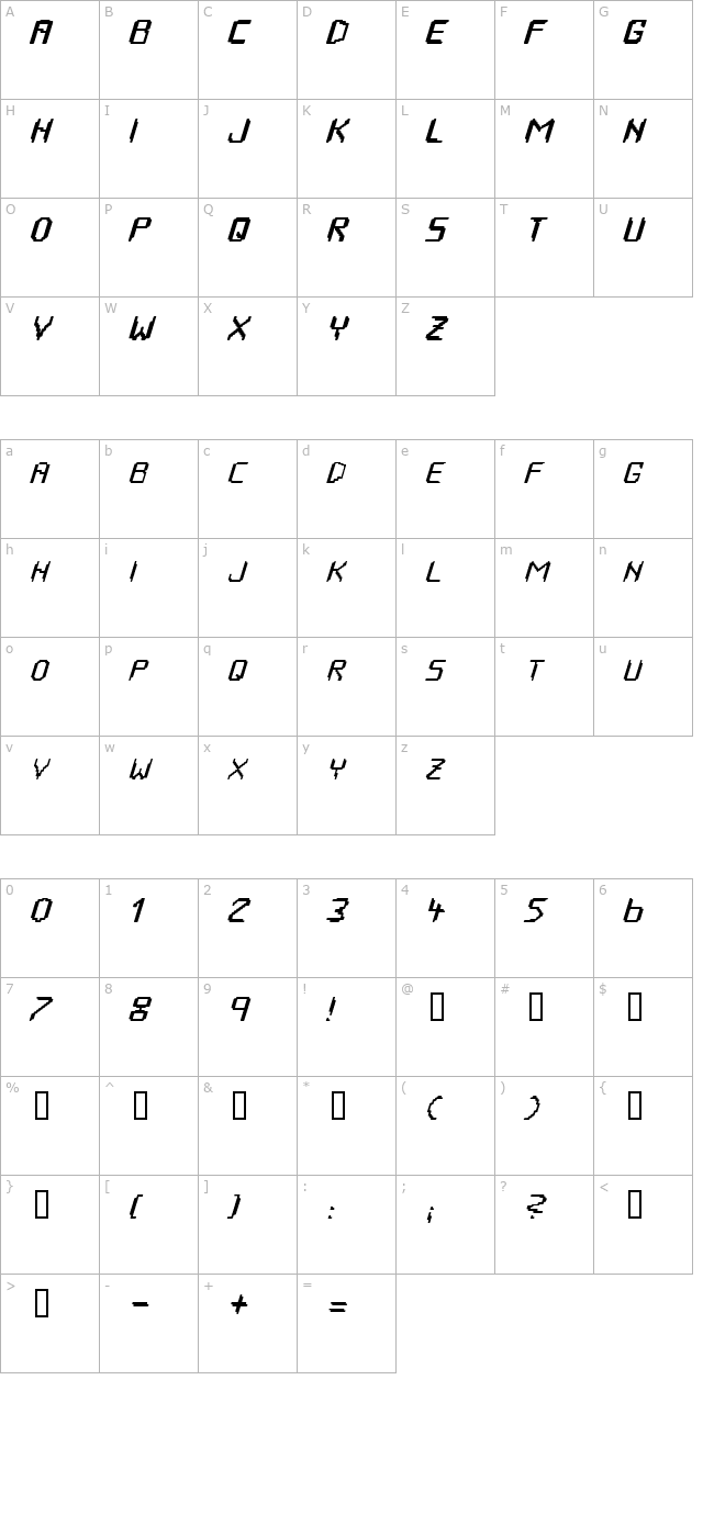 HOUSEPIPES Italic character map
