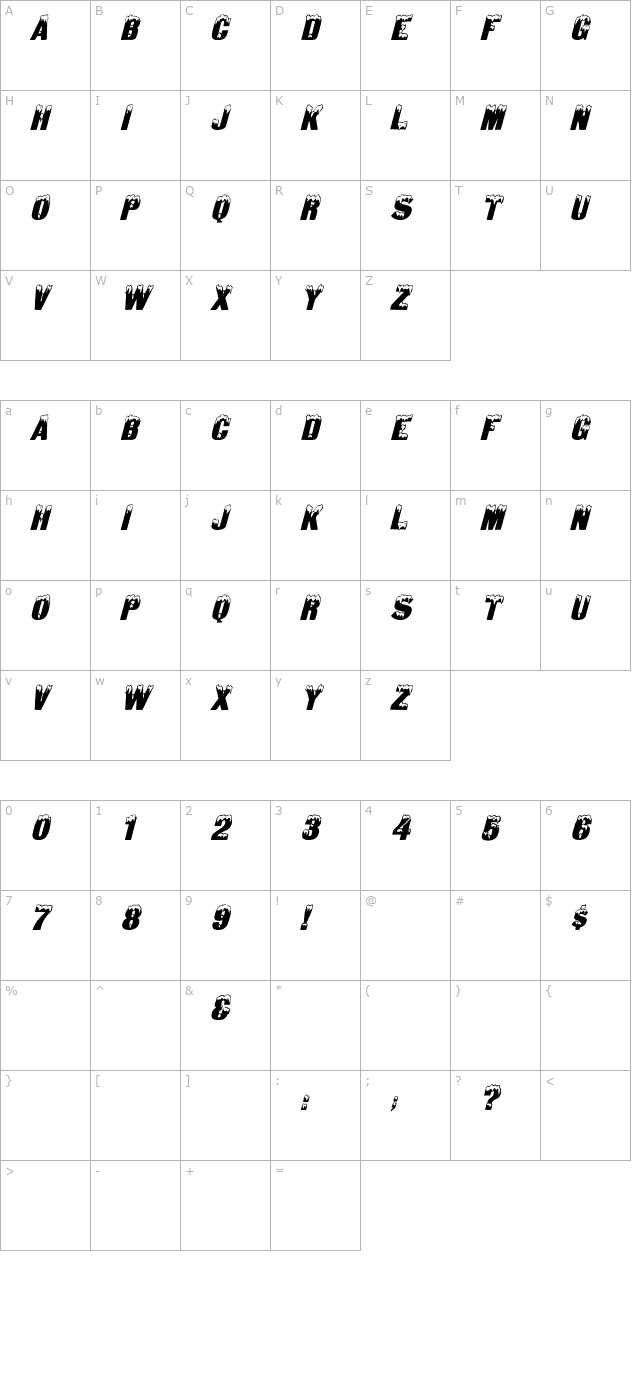 IglooCaps Italic character map