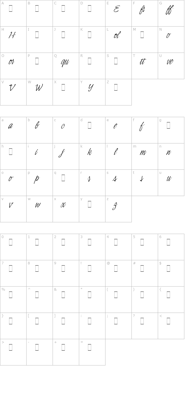 indy-italic-alt-let-plain10 character map