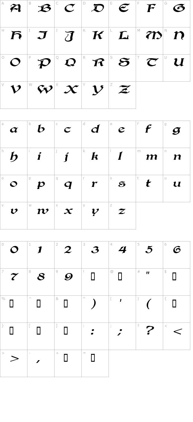 InnkeeperExtended Italic character map