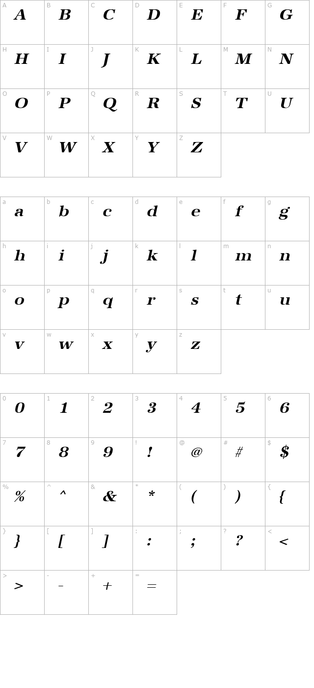 IrisBeckerWide Bold Italic character map