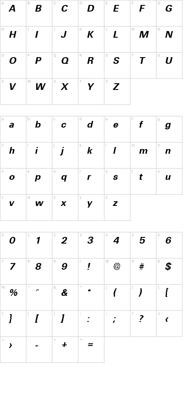 IrvinBecker Bold Italic character map