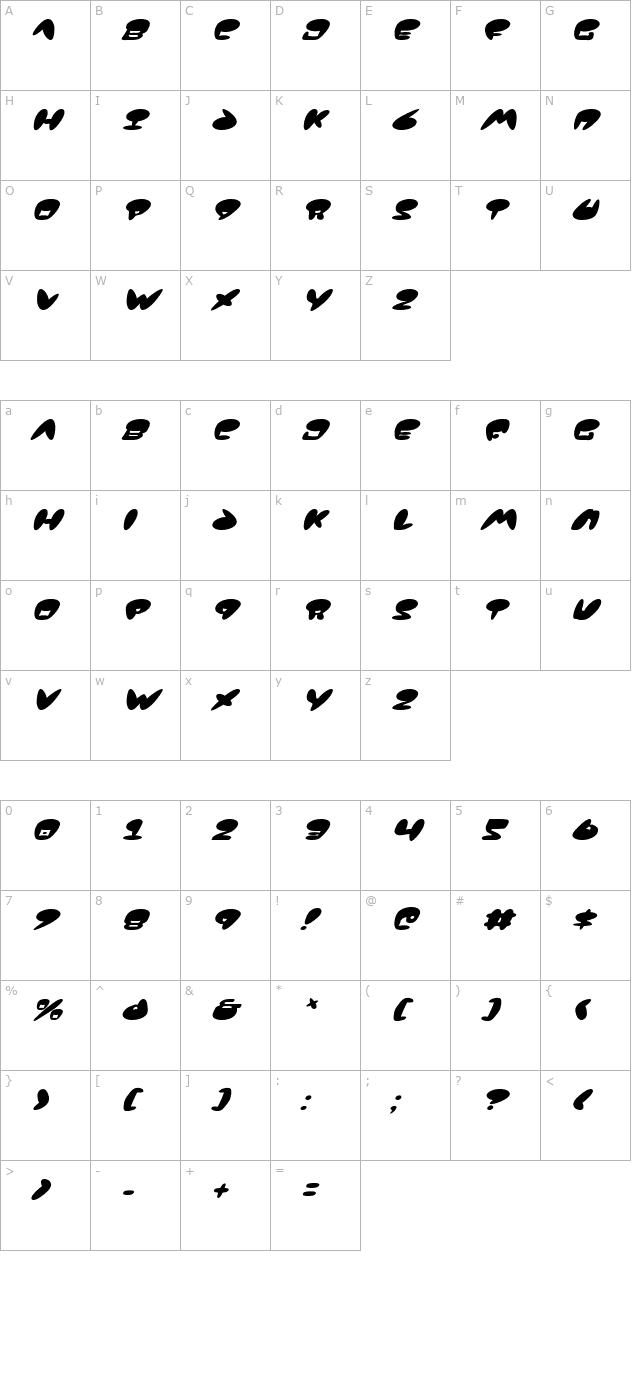 Jackson Italic character map