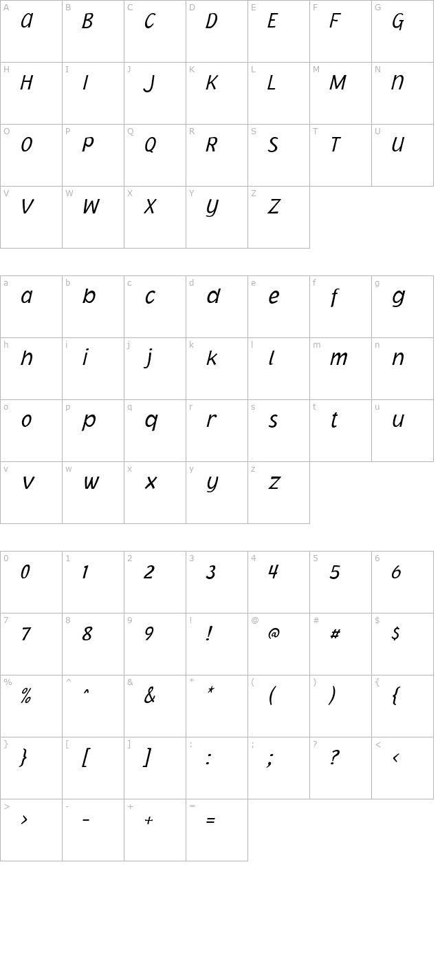 jacoby-icg-light-italic character map