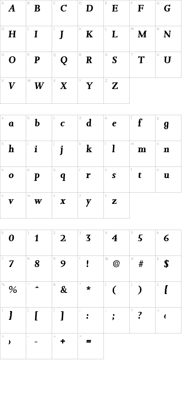 JessicaBecker Bold Italic character map