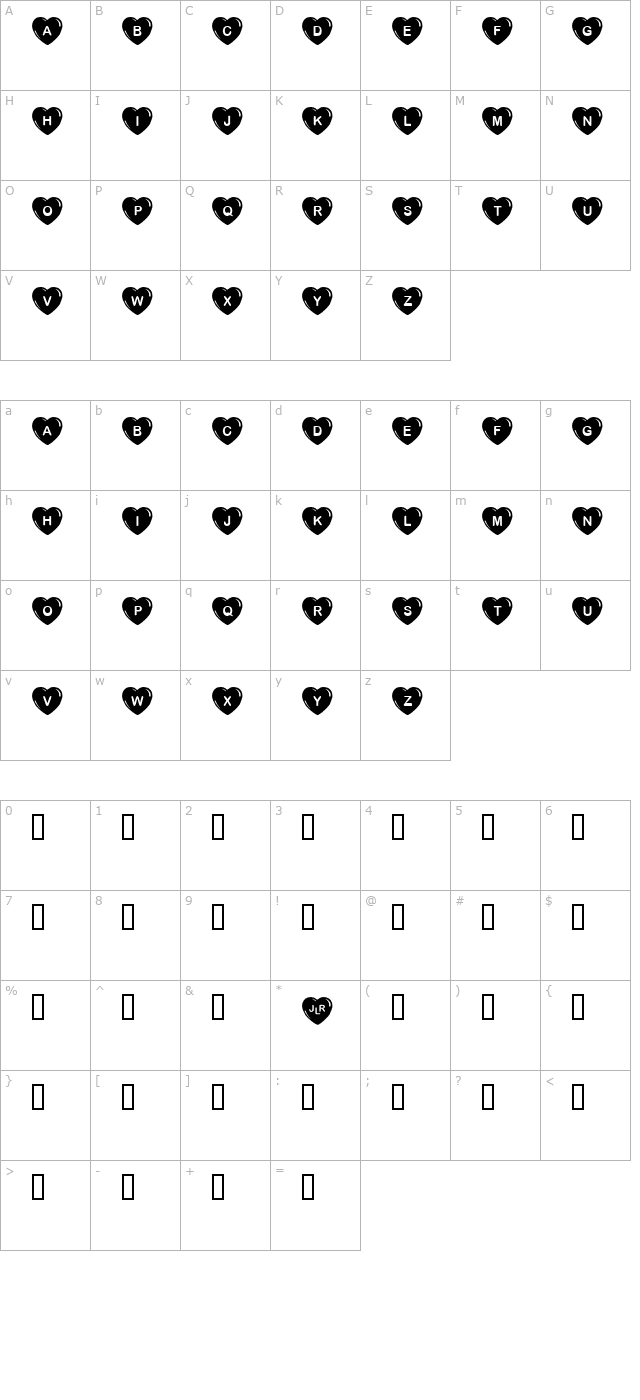 JLR Simple Hearts character map