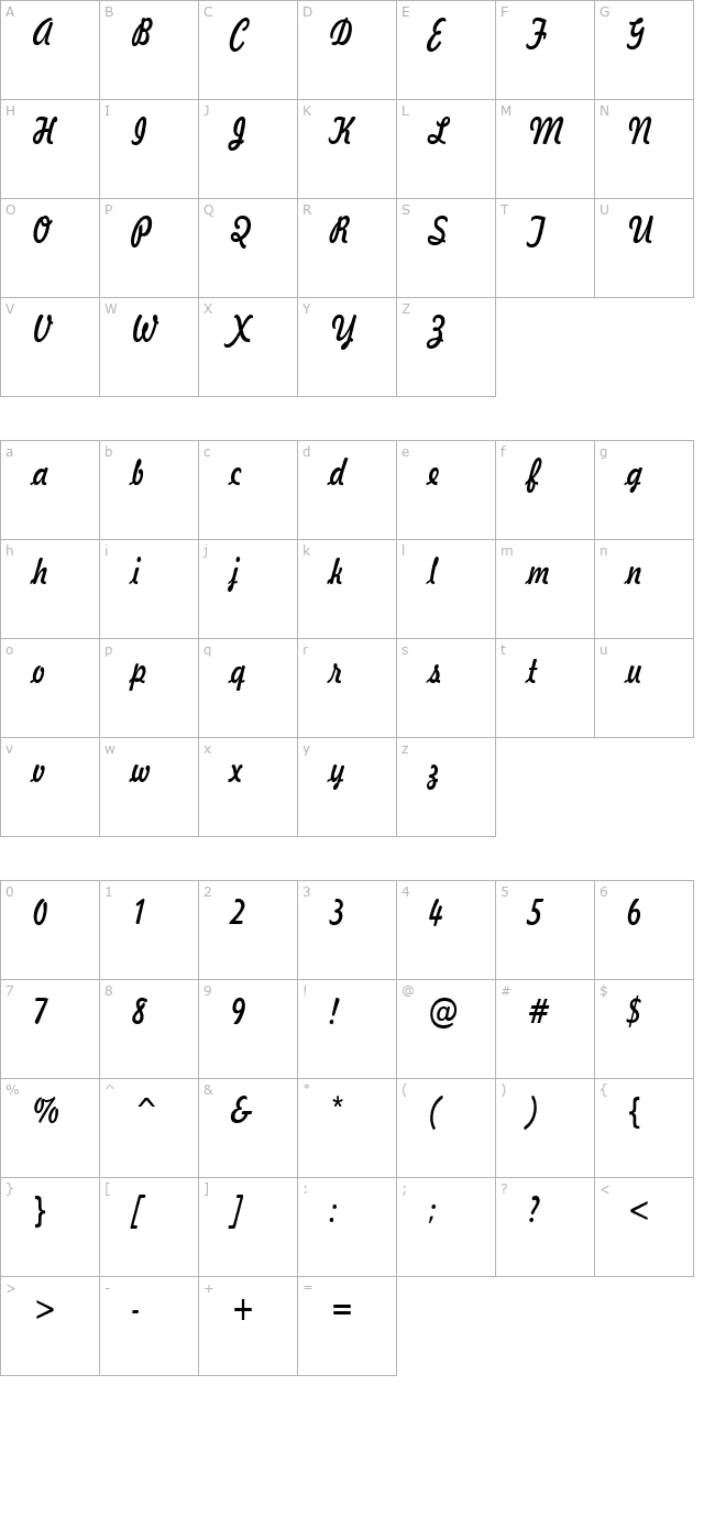 jott-43-condensed-italic character map