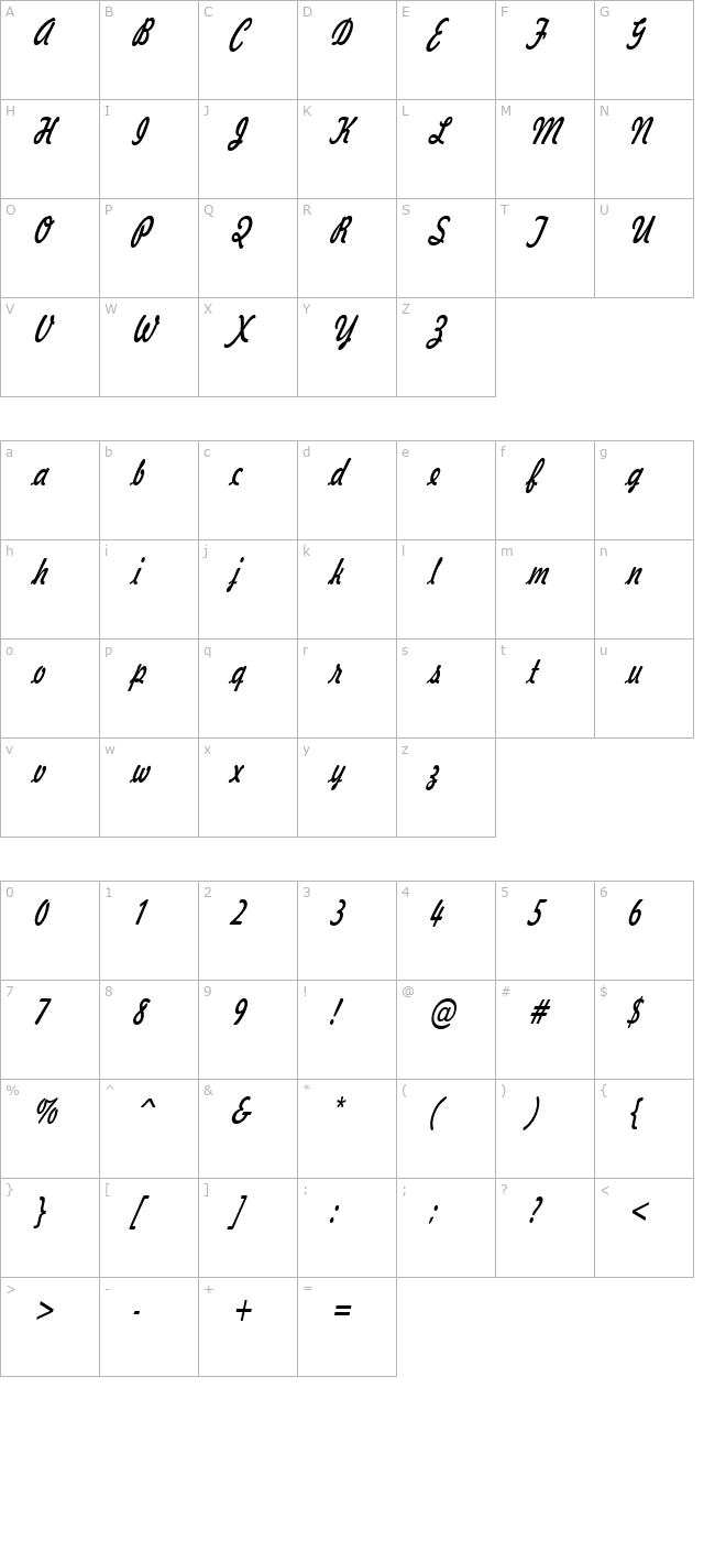 Jott 43 Thin Italic character map